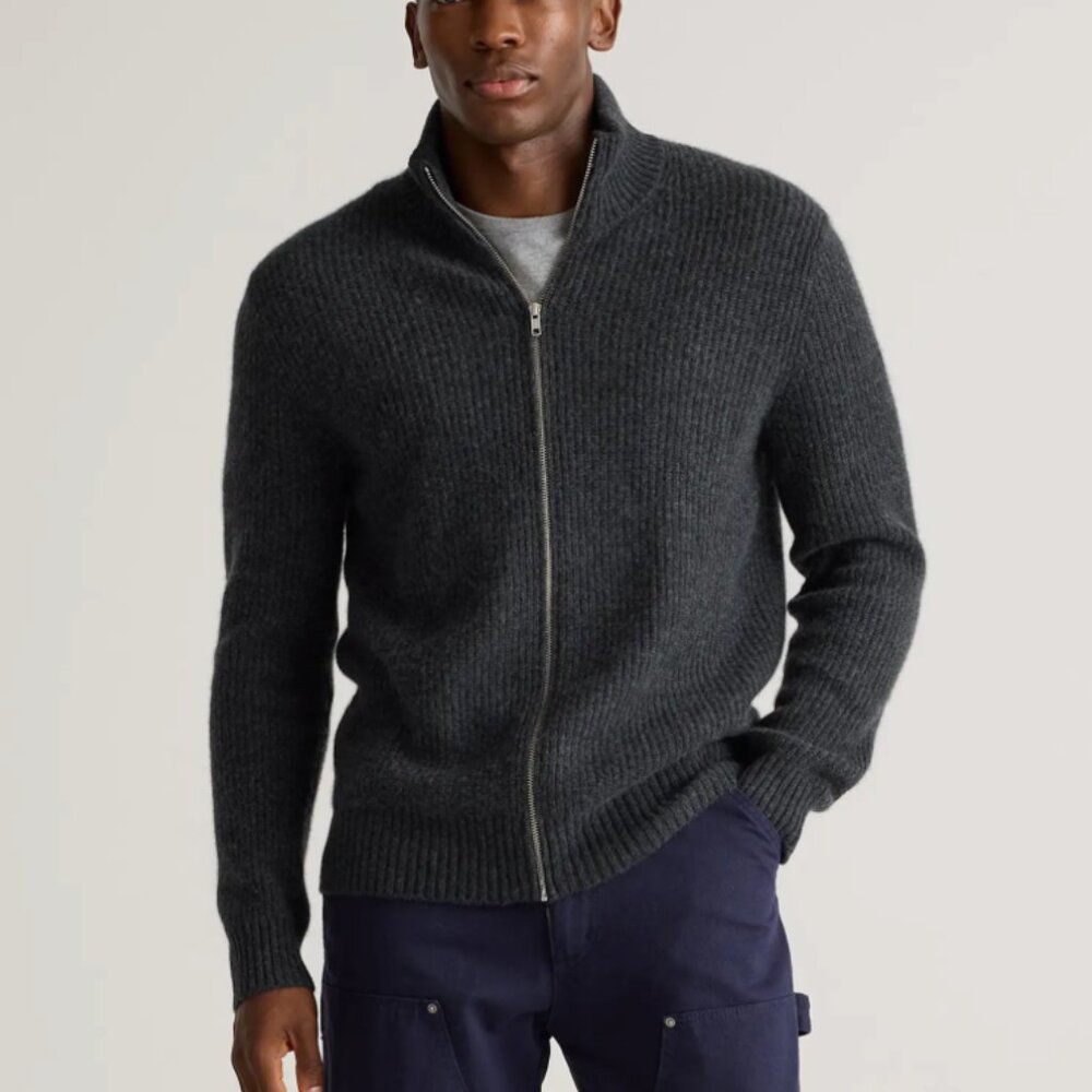 Quince Mongolian Cashmere Fisherman Full Zip Sweater